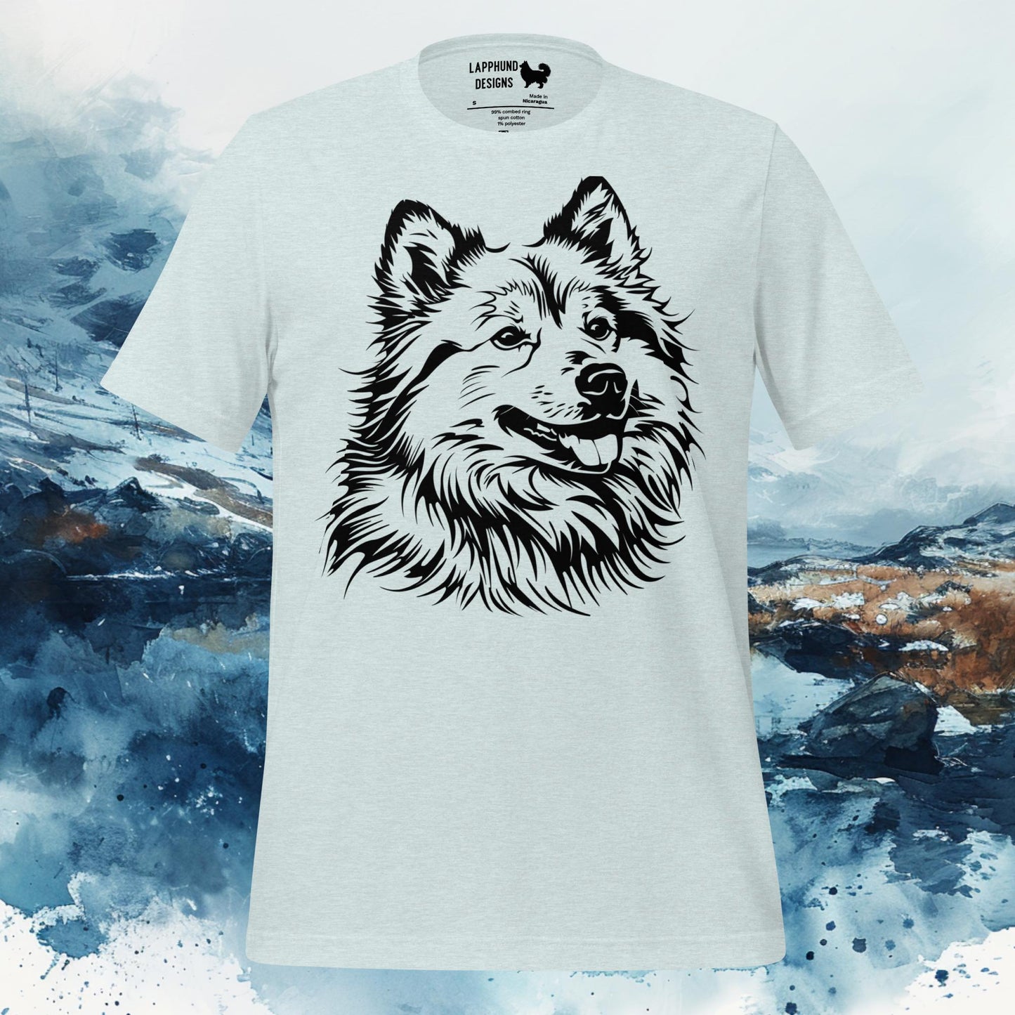 Bold Portrait Finnish Lapphund Lappy Style Tee in grey