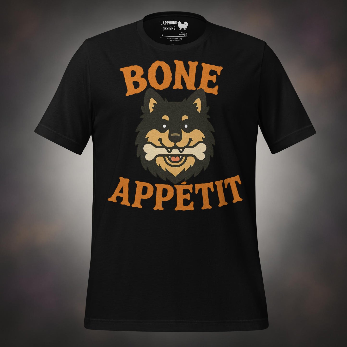 Bone Appétit Finnish Lapphund Halloween t-shirt in black