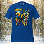 Finnish Lapphund Colorburst Woof t-shirt featuring a vibrant pop art style Nordic dog