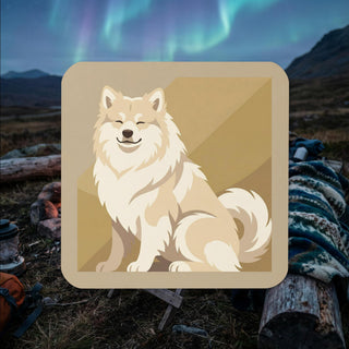 Finnish Lapphund Cream Sitting Illustration Cork-Back Coaster | Lapphund Designs