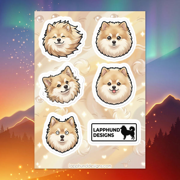 Finnish Lapphund fluffy faces sticker sheet featuring classic breed expressions and smiling faces