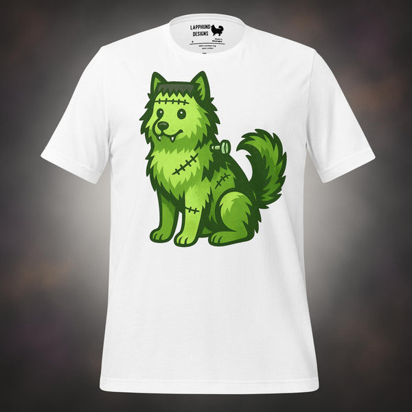 Frankenstein pup Finnish Lapphund Halloween t-shirt in white