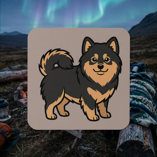 Finnish Lapphund friendly icon illustrated cork-back coaster with simple neutral background