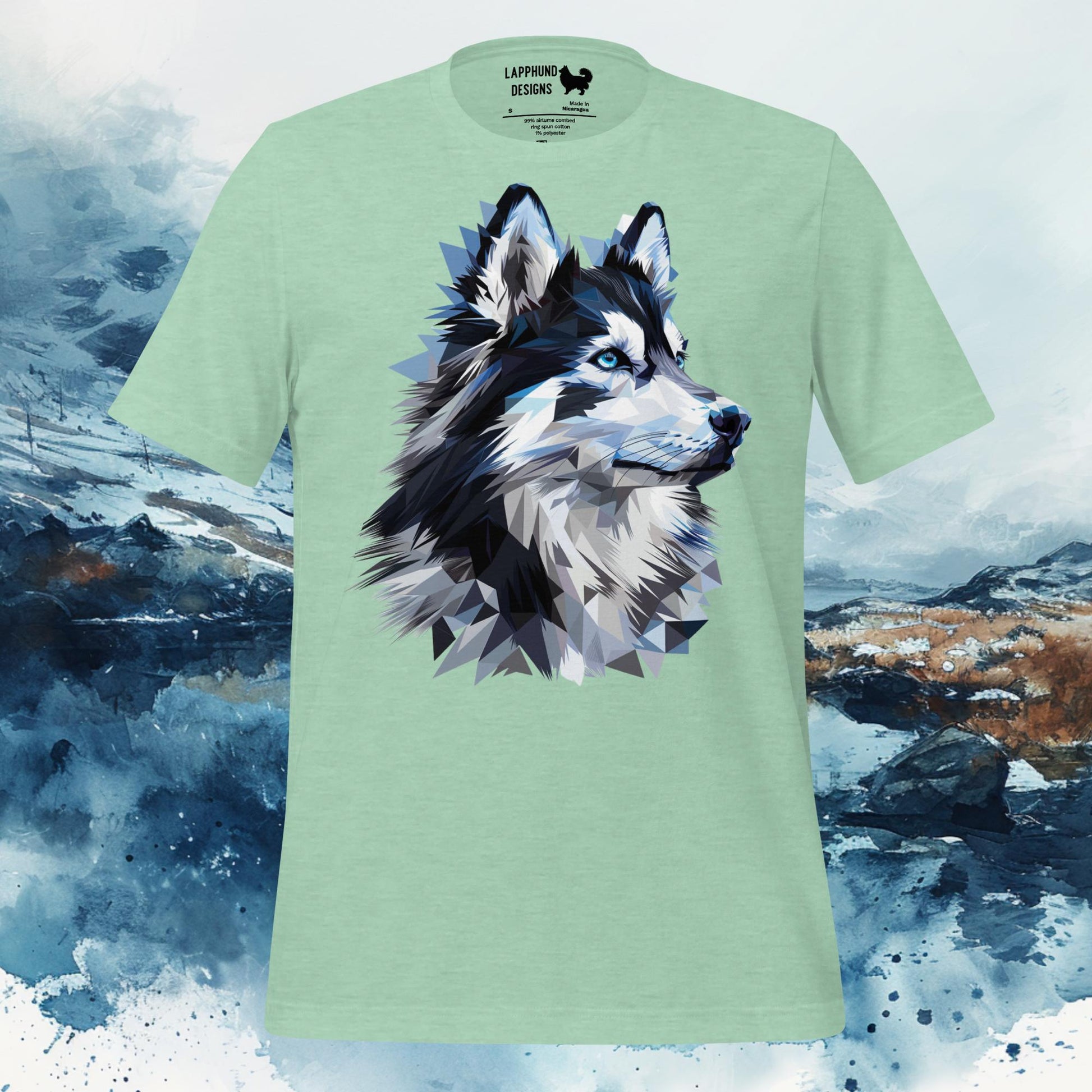 Geometric Portrait Finnish Lapphund Lappy Style Tee in green