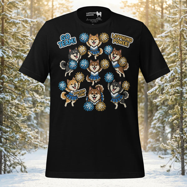 Finnish Lapphund go team t-shirt with playful cheerleader Lapphund illustrations