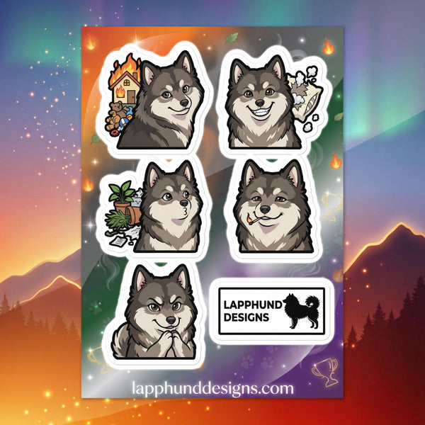 Finnish Lapphund grateful moments sticker sheet featuring thankful smiles, cozy joys, and gentle content expressions