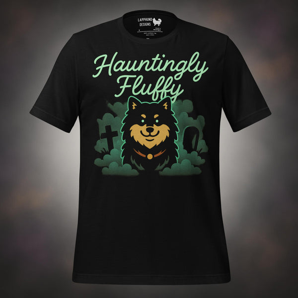 Hauntingly Fluffy Finnish Lapphund Halloween t-shirt in black