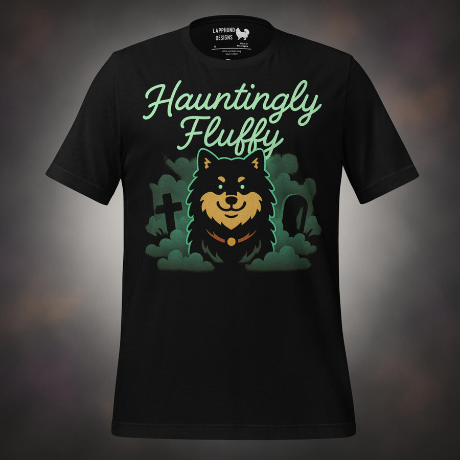 Hauntingly Fluffy Finnish Lapphund Halloween t-shirt in black