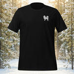 Finnish Lapphund minimalist silhouette t-shirt featuring the iconic fluffy double coat and curled tail profile of the Nordic breed.