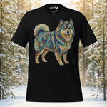 Finnish Lapphund mosaic spirit t-shirt with colorful artistic Nordic dog illustration
