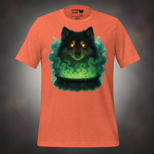 Mystic cauldron Finnish Lapphund Halloween t-shirt in orange