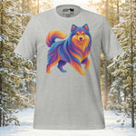 Artistic Finnish Lapphund portrait featuring flowing northern lights swirls for outdoor adventure dog lovers and gift seekers.