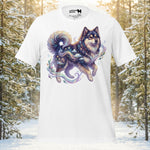 Finnish Lapphund northern spirit t-shirt with flowing aurora-inspired Nordic dog artwork