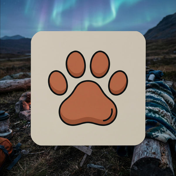 Finnish Lapphund paw print cork-back coaster with minimalist Nordic dog design