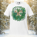 Finnish Lapphund illustrated among leafy plants with plant parent theme on a graphic t-shirt
