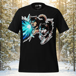 Finnish Lapphund Power Run t-shirt showing a dog running forward while firing a beam of energy from its mouth