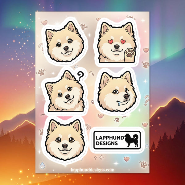 Finnish Lapphund puppy love sticker sheet featuring sweet faces, heart eyes, and affectionate expressions