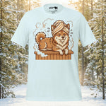 Finnish Lapphund sauna day t-shirt with cute Lapphund relaxing in a wooden sauna
