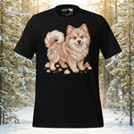 Finnish Lapphund t-shirt featuring a fluffy dog illustration with swirling meringue patterns and an alert expression for dog lovers.
