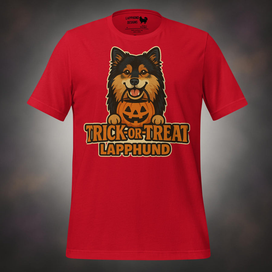 Trick-or-Treat Finnish Lapphund Halloween t-shirt in red