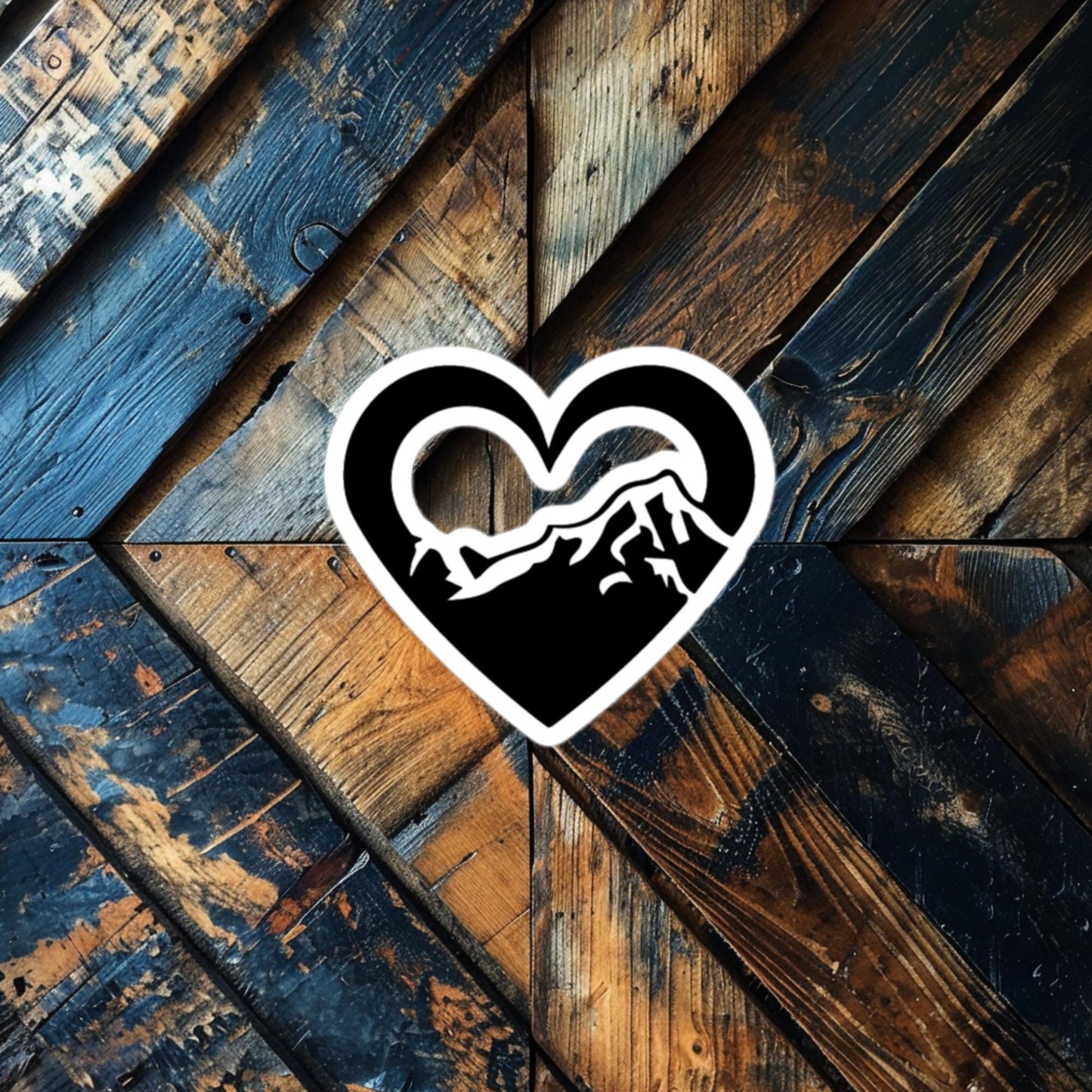 Mountain Heart Outline Sticker – Outdoor Adventure Vinyl for Nature Lovers