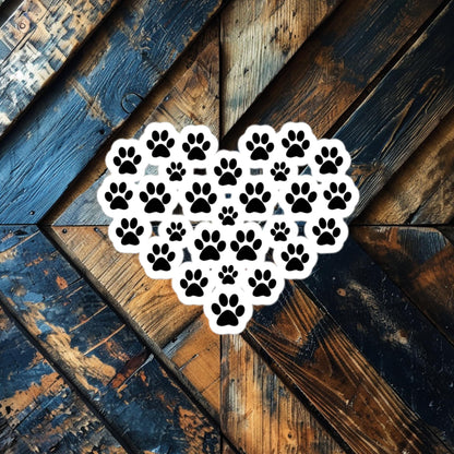 Paw Print Heart Cluster Sticker – Unique Vinyl Sticker for Dog Lovers