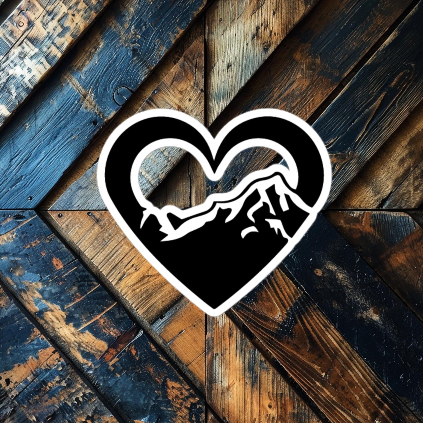 Mountain Heart Outline Sticker – Outdoor Adventure Vinyl for Nature Lovers