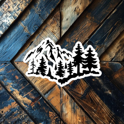 Mountain and Pine Trees Sticker – Nature-Inspired Vinyl for Adventure Seekers