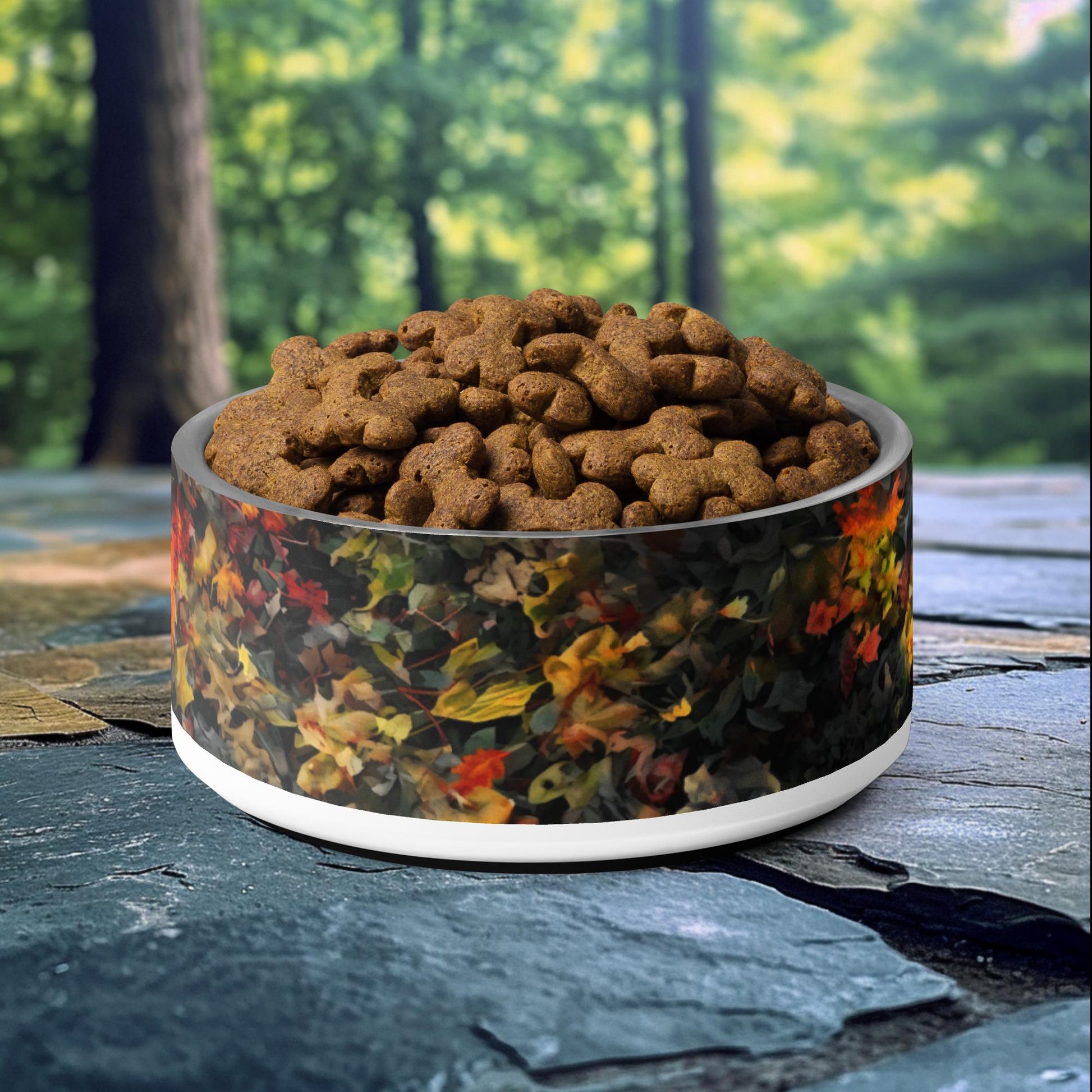 32oz dog bowl with abstract floral design, perfect for nature-loving and artistic pet owners.