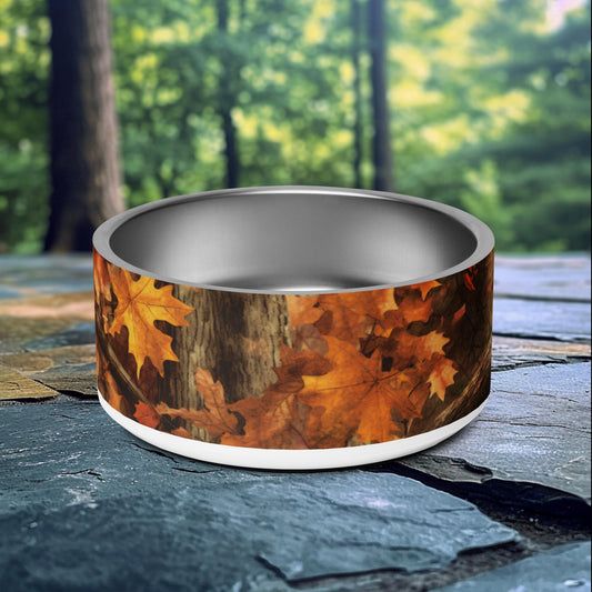 32oz dog bowl with maple leaf autumn design, perfect for nature-loving and adventurous pet owners.