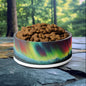 32oz dog bowl with Northern Lights Aurora Borealis design, featuring vibrant greens, blues, and purples for nature-loving pet owners.