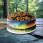 32oz dog bowl with aurora borealis reflection design, featuring vibrant colors and a serene lake, perfect for nature-loving pet owners.