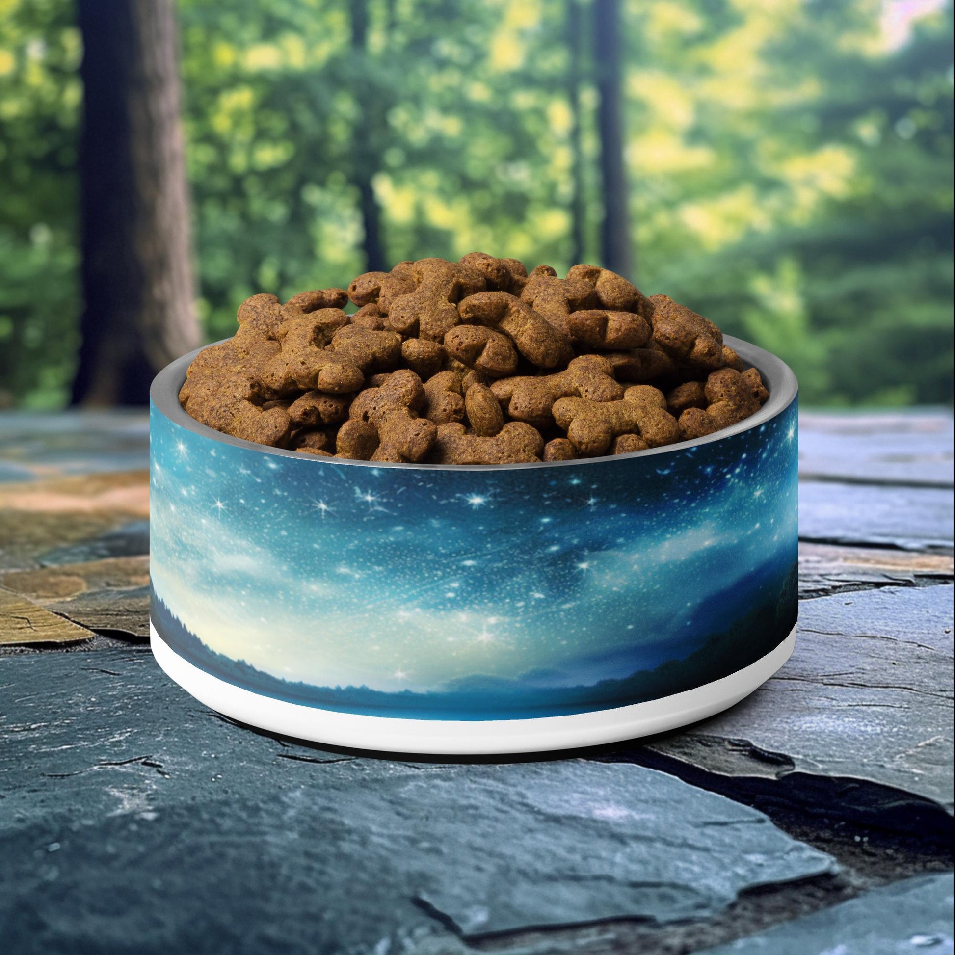 32oz dog bowl featuring a starry night sky design, perfect for nature-loving and stargazing pet owners.