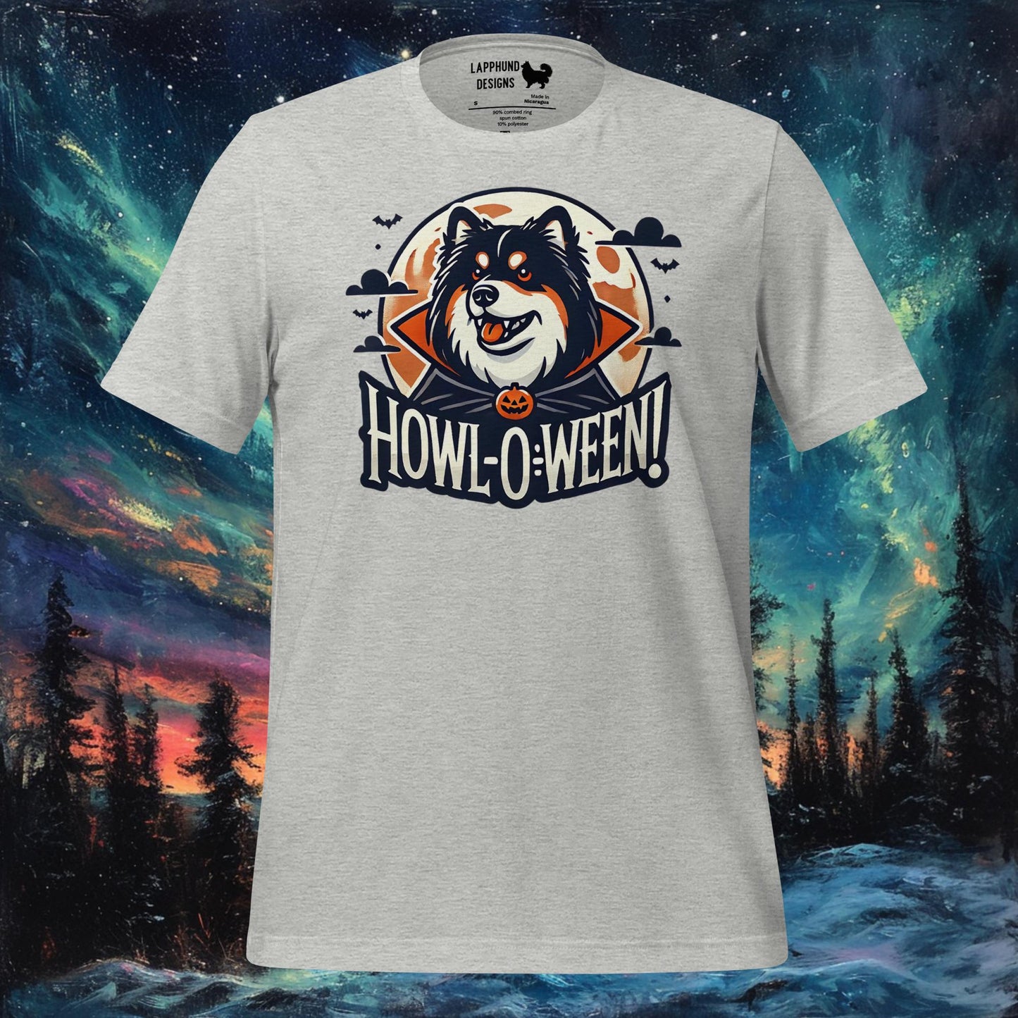 Howl-O-Ween T-paita – Suomen lapinkoira Halloween Full Moon Design