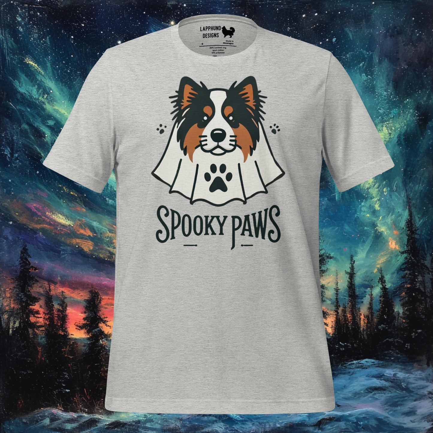 Spooky Paws T-paita – Finnish Lapphund Ghost Halloween Design