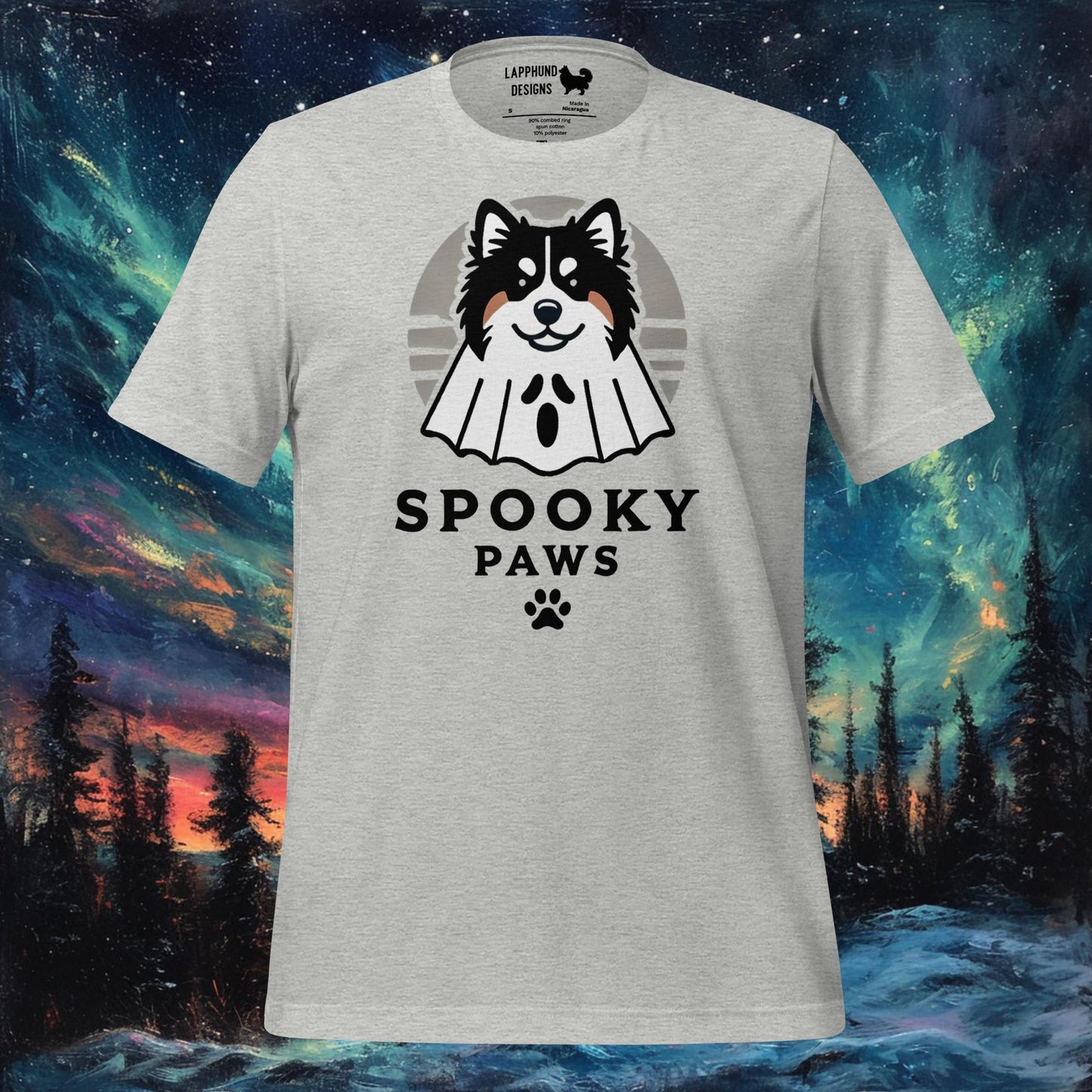 Spooky Paws T-paita – Finnish Lapphund Ghost Halloween Design