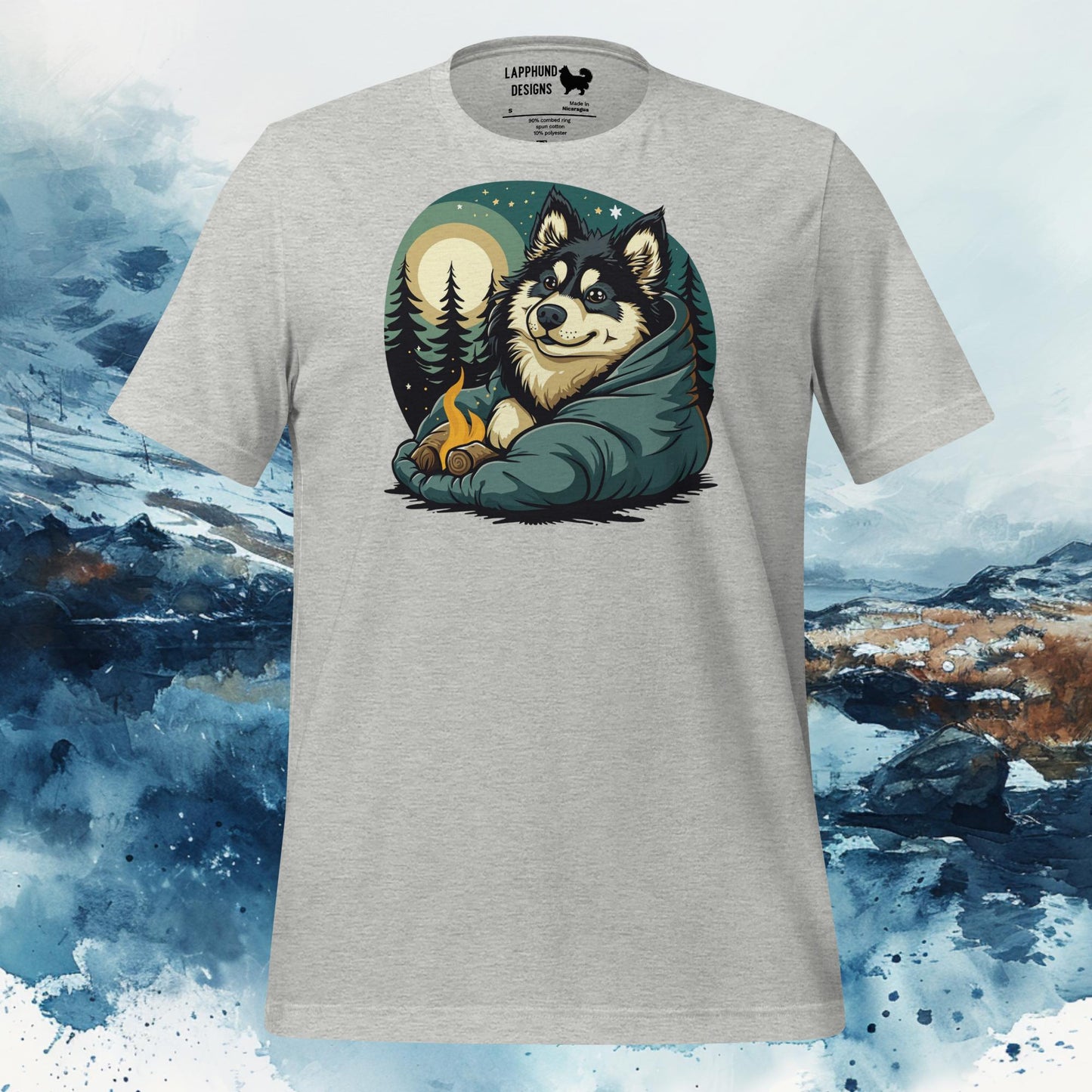 Finnish Lapphund T-Shirt – Cozy Campfire Design for Outdoor Explorers