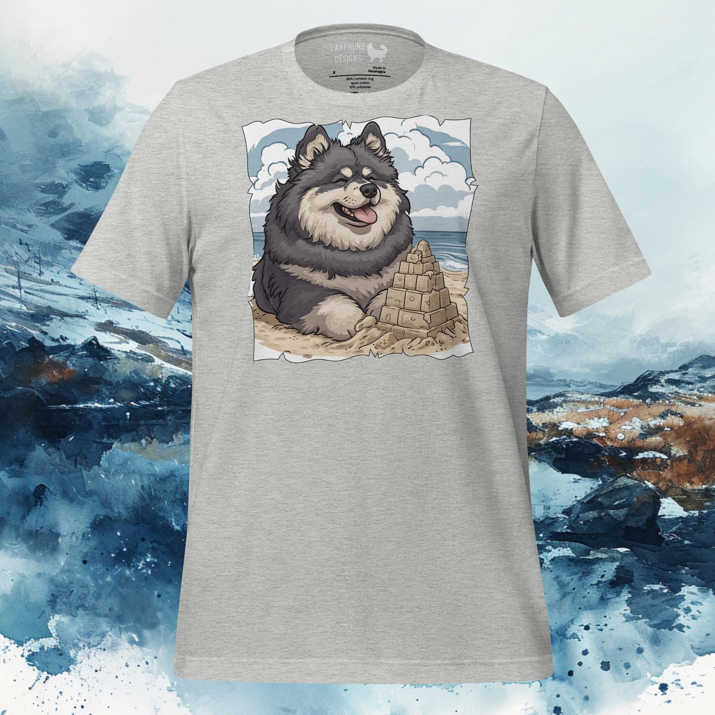 Finnish Lapphund T-Shirt – Beach Day Lappie with Sandcastle Design