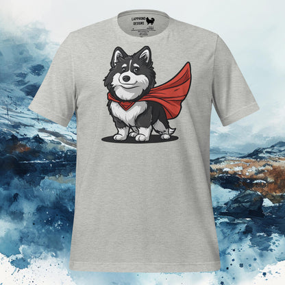 Finnish Lapphund T-Shirt – Superhero Lappie with Red Cape Art