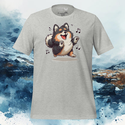 Finnish Lapphund T-Shirt – Dancing Lappie with Musical Notes Art