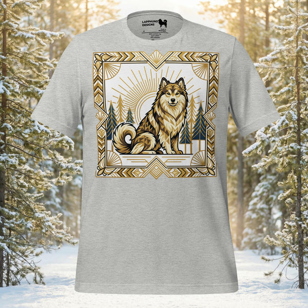 Finnish Lapphund Art Deco Wilderness Sunburst Illustration T-Shirt | Lapphund Designs
