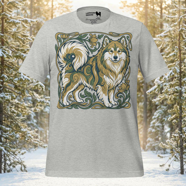 Finnish Lapphund Art Nouveau Woodland Frame Illustration T-Shirt | Lapphund Designs