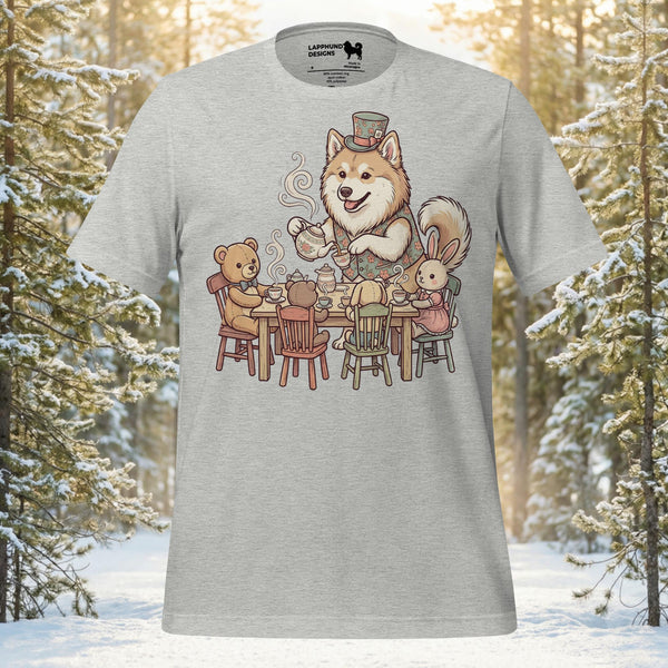Finnish Lapphund Whimsical Tea Party Cozy Gathering Illustration T-Shirt | Lapphund Designs