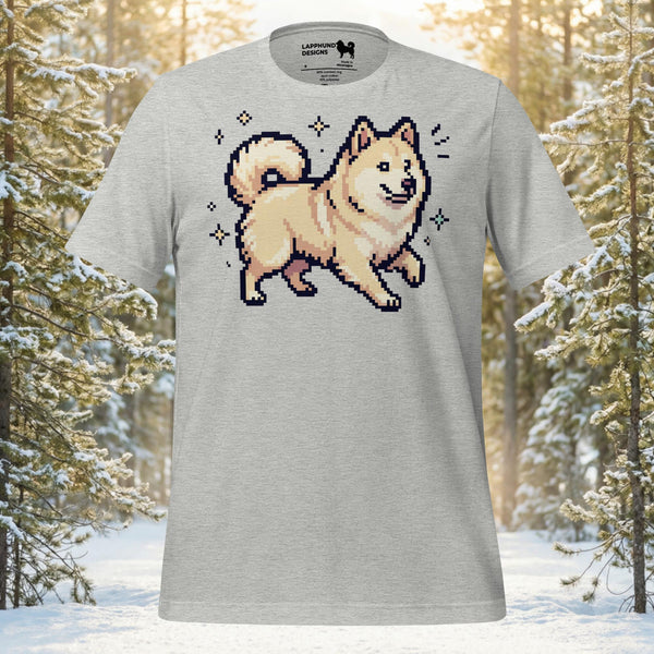 Finnish Lapphund Pixel Style Playful Walk Illustration T-Shirt | Lapphund Designs