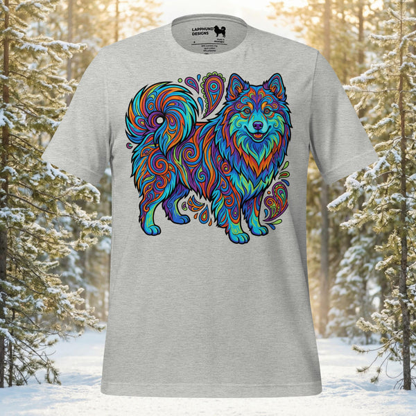 Finnish Lapphund Psychedelic Swirl Color Flow Illustration T-Shirt | Lapphund Designs
