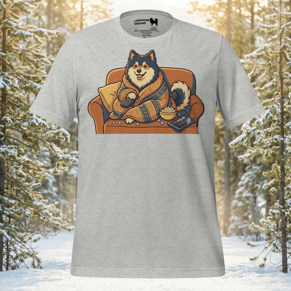 Finnish Lapphund Cozy Couch Lounging Homebody Illustration T-Shirt | Lapphund Designs