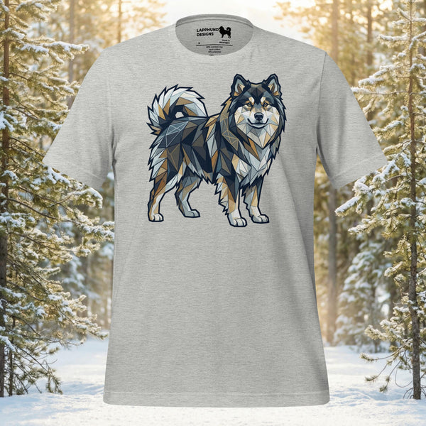 Finnish Lapphund Geometric Mosaic Mountain Adventure T-Shirt | Lapphund Designs