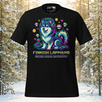 Finnish Lapphund Gamer Mode Neon Headset Illustration T-Shirt | Lapphund Designs