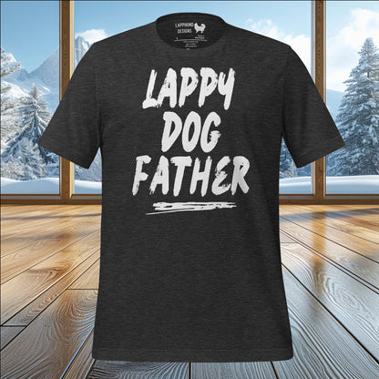 Lappy Dog Father t-shirt featuring bold typography, perfect for proud dog dads and Lapphund lovers.