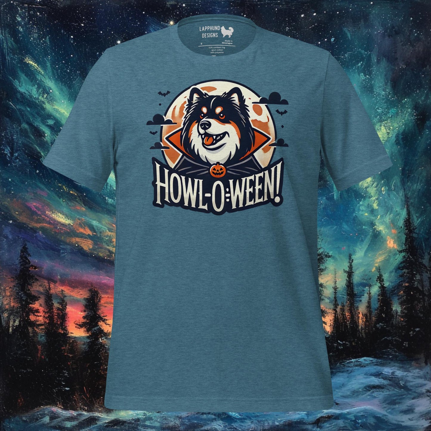 Howl-O-Ween T-paita – Suomen lapinkoira Halloween Full Moon Design